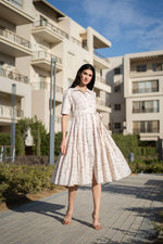 Beige Printed Cotton Dress for Women - SanskrutiHomes