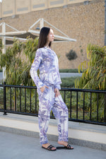 Off White Pure Cotton Printed Lapel Collar night suit for women - SanskrutiHomes