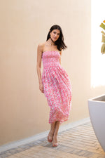 Women Off-Shoulder Pink Printed Dress - SanskrutiHomes