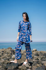 Women Blue Cotton Printed Night Suit Set - SanskrutiHomes