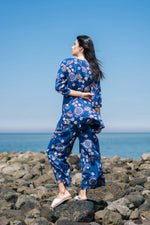 Women Blue Cotton Printed Night Suit Set - SanskrutiHomes