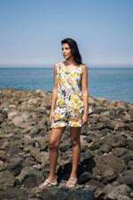 Yellow Floral Printed Cotton Round Neck Night Suit - SanskrutiHomes