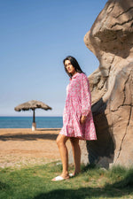 Pink Floral Printed Full Sleeve Dress - SanskrutiHomes