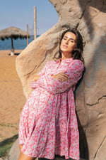 Pink Floral Printed Full Sleeve Dress - SanskrutiHomes