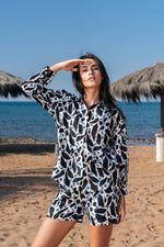 Black Printed Cotton Night Suit with Shorts - SanskrutiHomes