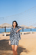 Black Printed Cotton Night Suit with Shorts - SanskrutiHomes