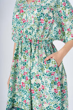 Green Floral Printed Kaftan Night Dress - SanskrutiHomes