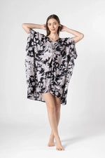 Black Flower Printed Night Dress - SanskrutiHomes