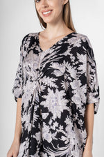 Black Flower Printed Night Dress - SanskrutiHomes