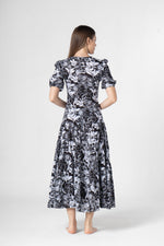 Black Floral Printed Cotton V-Neck Dress - SanskrutiHomes