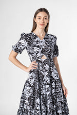 Black Floral Printed Cotton V-Neck Dress - SanskrutiHomes