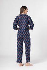 Blue Flower Printed Cotton Night Suit Set - SanskrutiHomes
