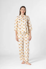 White Animal Print Night Suit for Women - SanskrutiHomes