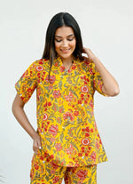 Yellow Cotton Printed Night Suit Set with Payjama - SanskrutiHomes