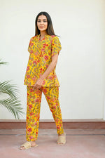 Yellow Cotton Printed Night Suit Set with Payjama - SanskrutiHomes