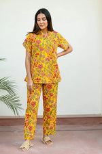Yellow Cotton Printed Night Suit Set with Payjama - SanskrutiHomes