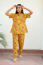 Yellow Cotton Printed Night Suit Set with Payjama - SanskrutiHomes