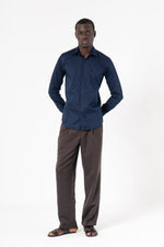 Navy Blue Solid Print Full Sleeve Shirt - SanskrutiHomes