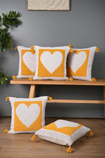 White Heart Design Truffted Cushion Cover - SanskrutiHomes