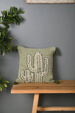 Green Truffted Cactus Design Cushion Cover - SanskrutiHomes