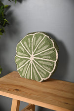 Green Round Shape Truffted Cotton Cushion Cover - SanskrutiHomes
