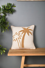 Beige Coconut Tree Design Truffted Cushion Cover - SanskrutiHomes