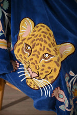 Blue Color Animal Embroidery Throw - SanskrutiHomes