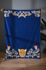 Blue Color Animal Embroidery Throw - SanskrutiHomes