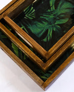 PRINTED RECTANGLE TRAY SET OF 3 WITH WOODEN BASE NOT MDF BASED - SanskrutiHomes