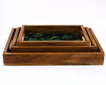 PRINTED RECTANGLE TRAY SET OF 3 WITH WOODEN BASE NOT MDF BASED - SanskrutiHomes