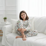 White Abstract Printed Pure Cotton Shirt Collar Night Suit for Kids - SanskrutiHomes