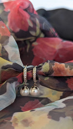 Silver Shining Pearl Drop Earrings with small zircons - SanskrutiHomes