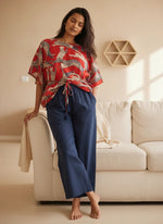 Red Dog Printed Cotton Night Suit Set - SanskrutiHomes