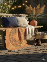 Rust Polyester Woven Digital Print with Tassels and fringed edges Rug - SanskrutiHomes