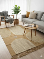 Beige Abstract Arch Tufted Cotton Jute Rug with Fringed Edges - SanskrutiHomes