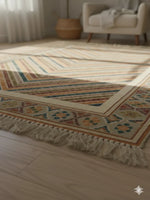Multi Color Woven Digital Print with fringed edges Cotton Rug - SanskrutiHomes