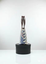 White Geometric Print Cotton Tote Bag with Brown Shoulder Straps for Women - SanskrutiHomes