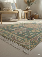 Sage Green Digital Geometric Print with fringed edges Rug - SanskrutiHomes