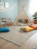 Multi-Color Floral Medallion Polyester Woven Area fringed edges Rug - SanskrutiHomes