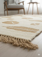 Beige Abstract Motif Woven Cotton Jute Rug with Fringed Edges - SanskrutiHomes