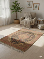 Rust Polyester Woven Digital Print with Tassels and fringed edges Rug - SanskrutiHomes