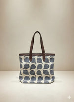 Blue Abstract Print Cotton Tote Bag for Women - SanskrutiHomes