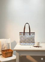 Grey Ethnic Print Cotton Tote Bag for Women - SanskrutiHomes