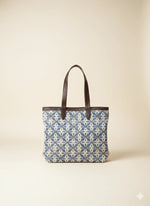Blue Geometric floral Print Cotton Tote Bag for Women - SanskrutiHomes