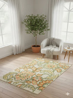 Beige Floral Vine Woven Cotton Jute Rug with Fringed Edges - SanskrutiHomes