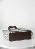 Sea Green Geometric print with Brown Shoulder Strap Tote Bag for Women - SanskrutiHomes