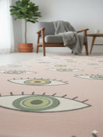Peach Evil Eye Printed Cotton Runner Rug - SanskrutiHomes