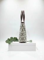 Coffee Brown Geometric Print With brown Shoulder Straps Cotton Tote Bag for Women - SanskrutiHomes