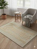 Beige Tiger Motif Tufted Cotton Jute Rug with Fringed Edges - SanskrutiHomes