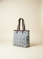Blue Geometric floral Print Cotton Tote Bag for Women - SanskrutiHomes
